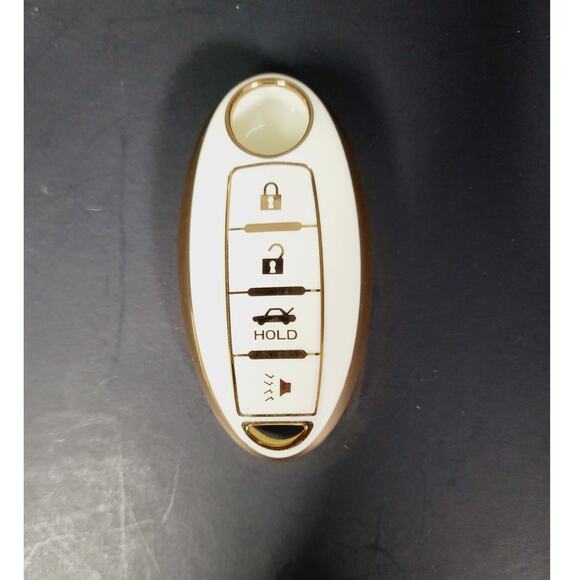 White and Gold Key Fob Cover for Nissan Key Shell Remote Keyless Car Case - Picture 3 of 5